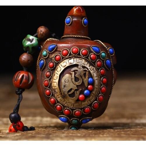 3"Tibet temple Old Natural agate Filigree mosaic Gem Dzi Bead Lucky Turtle Statue tortoise Pendant Amulet Town House Exorcism