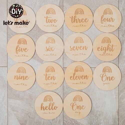 LetS Make 4PCS 10cm Wooden Milestone Baby Growth Souvenir Newborn Monthly Memorial Commemorative Photo Props Accessories