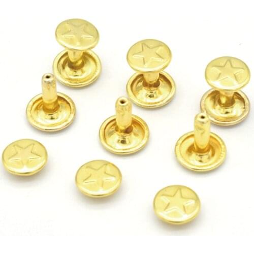 50/100sets 9mm Gold Round Rivets Metal Star Rivets Studs Leather Craft Accessories Purse Bag Handbag Craft Supplies