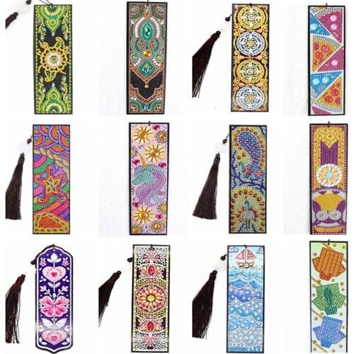 5D DIY Diamond Painting Bookmark Shaped Diamond Art Mosaic Leather Tassel Bookmark Diamond Embroidery Cross Stitch Crafts