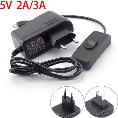 AC DC 5V 2A 3A 3000mA Micro USB DC Power Adapter supply US EU Plug on/off switch 100V 240V Converter charger for Raspberry Pi B