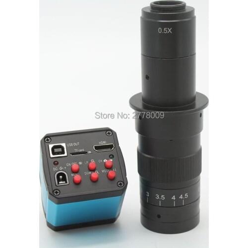 Free Shipping 14MP HDMI USB Digital Industry Video Microscope Camera lens TF Card Video Recorder+10X-180X C-mount Lens