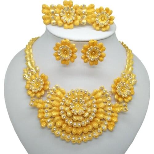 Kingdom Ma Nigerian Wedding African Big Jewelry Sets Dubai Necklace Bracelet Earrings Ring Gold Color Sets For Patry Gift