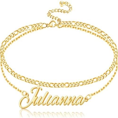 Noelia Personalized Custom Name Bracelet Double Chain Custom Bracelet 18K Gold Plated Graduation Gift Fashion Jewelry Gifts