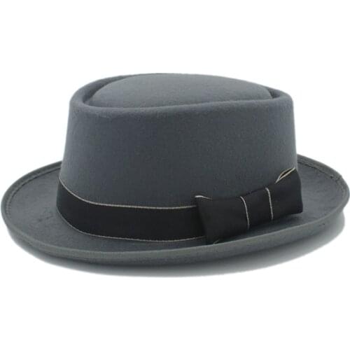 Brand Winter Auturmn Wool Boater Flat Prok Pie Fedora Top Hat For Womens Men' Felt Bowkn Boho Feltro Gambler Sombrero Cap 15