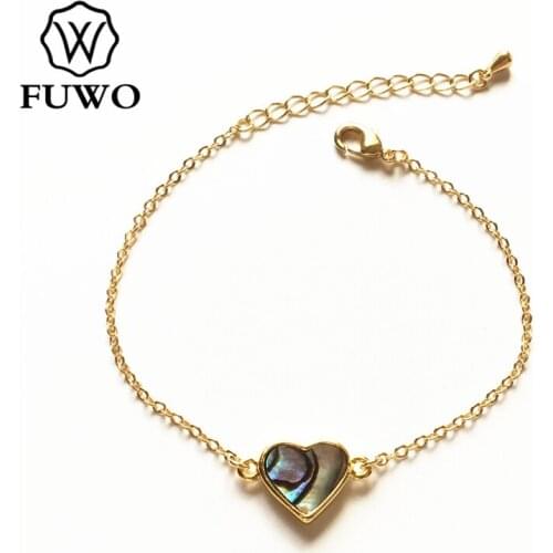 FUWO Natural Abalone Shell Bracelet with Gold Trimmed Real Seashell Beach Jewelry Gift For Women BR518