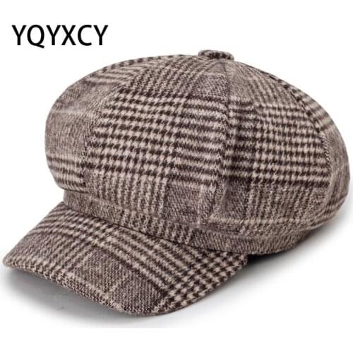 Newsboy Cap Plaid Octagonal Hats For Women Men Classic Vintage Beret Autumn Winter Hats For Ladies Girl Beret Hat Female