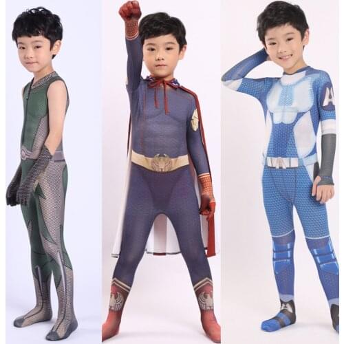 The Boys Homelander Cosplay Costumes TV Series KidsThe Seven A-Train The Deep Boys Super Hero Costumes Jumpsuits Rompers Cape