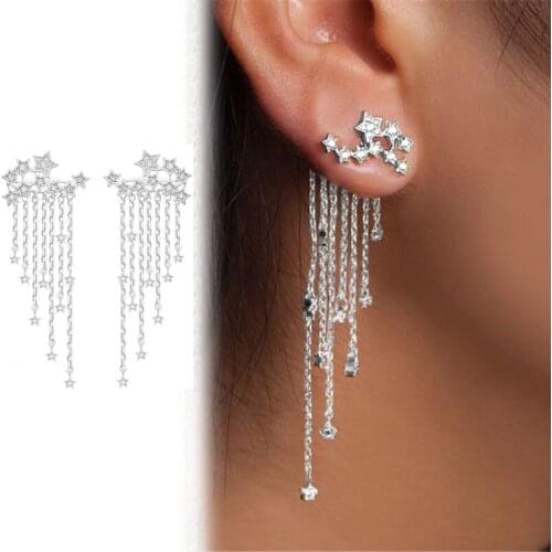Fashion Girsl Long Tassel Crystal Earrings Trendy Pendant Ladies Shiny Stars Earrings Stylish Jewelry Ornaments Gifts