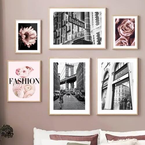 New York Fashion Shop Girl Modern Abstract Nordic Posters And Prints Wall Art Canvas Painting Wall Pictures For Living Room Club