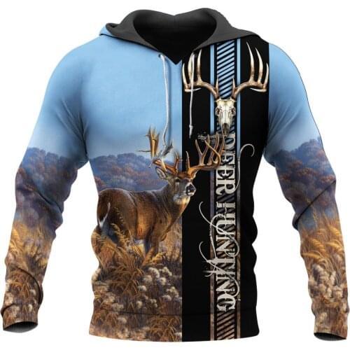 New Sweatshirt Deer Hunting 3D Full Body Print Hoodie Fashion Mens and Womens Casual Zipper Hoodie