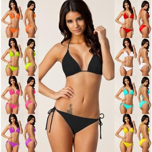 New high grade nylon bikini swimsuit sexy simple solid color Sexy White / yellow / sky blue / Black / Green / large swimsuit