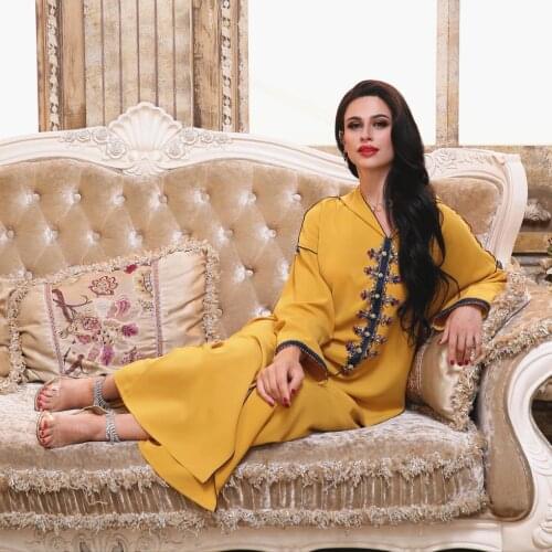 Ramadan Eid Abaya Dubai Hand Made Diamond Beading Muslim Dress Islam Abayas Women Vestidos Robe Longue Vetement Femme Musulman