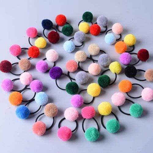 Cute Little Girls' Pompom Hair Ties Double Pom Pom Elastic Hair Band Hair Ropes Hair Accessories HT059