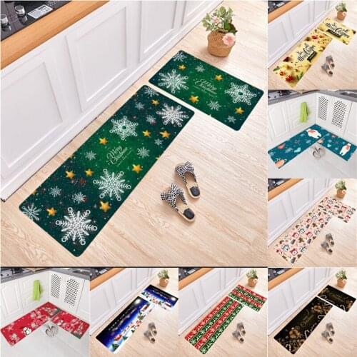 2Pcs/set Christmas Waterproof Oilproof Kitchen Floor Mat Quality Area Rugs Bathroom Carpets Doormat Christmas Kitchen Carpet
