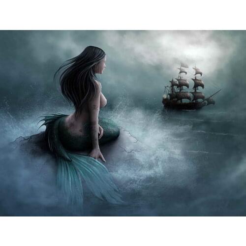 Modern Home Decor Art Wall Artistic Fantasy Mermaid Landscape Oil Painting Picture Printed On Canvas Decorate