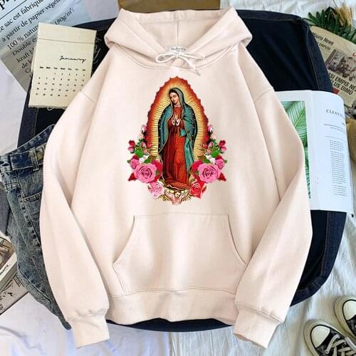 Hoodie Virgin Mary Of Guadalupe Printed Sweatshirt Woman With Hood Warm Autumn Couple Clothes Korean Fashion WomenS Hoodies