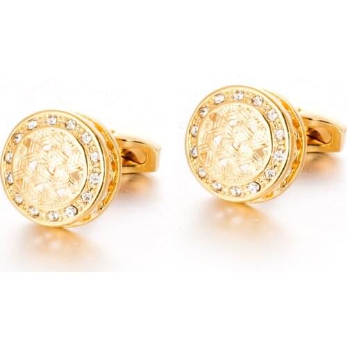 Cufflinks High Quality French Shirt Men Business Banquet Wedding Dress Daily Casual Date Top Grade Round Hollow Crystal Cufflink