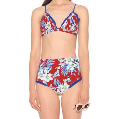 2019 Hot-sale Women Sexy Flower Printing Padded Wireless High Waist Bikini Sets Swimsuits