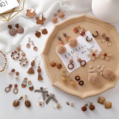 1 Pair Women Brown Series Drop Earrings Funny Cute Girls Ear Ring Female Unusual Earrings Christmas Gifts for Women Jewelry 2021