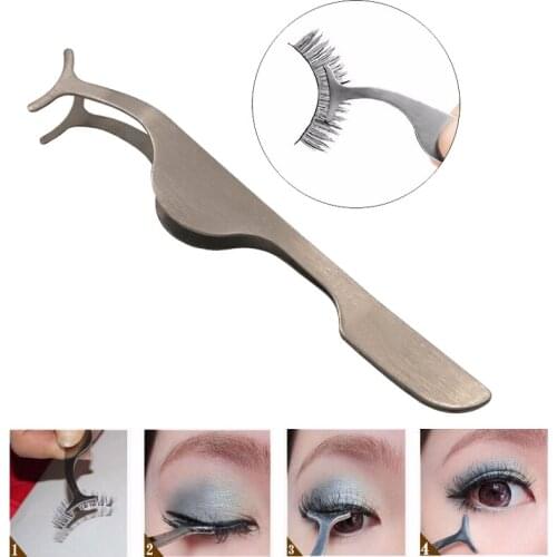 1Pcs Eyelashes Applicator Stainless Steel False Eyelashes Curler Tweezer Clip Clamp Makeup Beauty Tools For Apply False Lashes