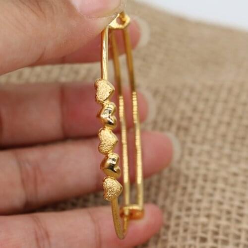 1pcs Copper Baby Bangles Wedding Gift Love 24k Heart Gold Color Dubai Africa Bracelets Saudi Arabic Bracelet Women Girls jewelry