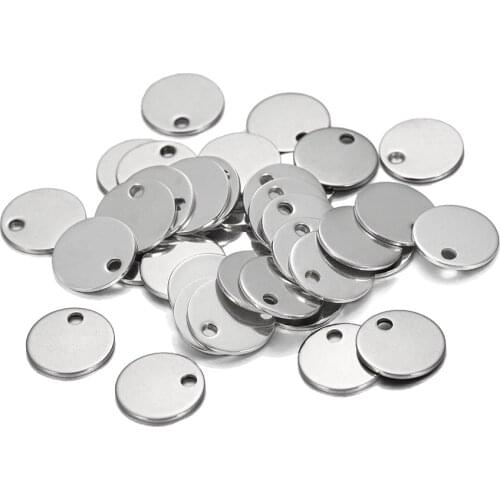 10-50pcs/lot 6-30mm Stainless Steel Round One Hole Charms Pendants Dog Tag For DIY Jewelry Making Findings Bracelet Supplies