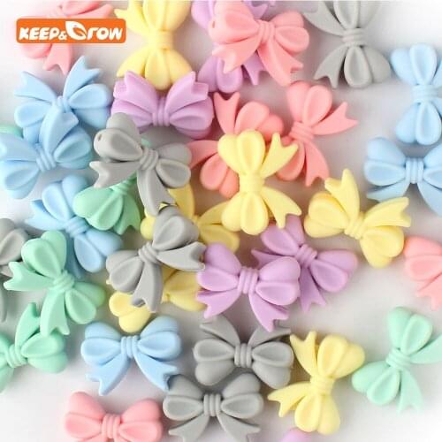 Keep&grow 100Pcs Bowknot Silicon Beads BPA Free Bow Tie Baby Teething Bead For DIY Jewelry Making Chewable Baby Teething Gift