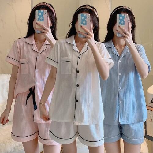 2021 New Summer Short Sleeve Cotton Pajama Sets for Women Korean Shorts Sleepwear Suit Pyjama Homewear Pijama Mujer Home Clothes