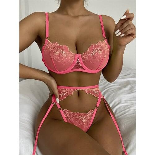 3PC Porno Sensual Lingerie Woman Set Push Up Lace Bra Thong Garter Sexy Underwear Set Transparent Erotic Lingerie Sexy Costumes