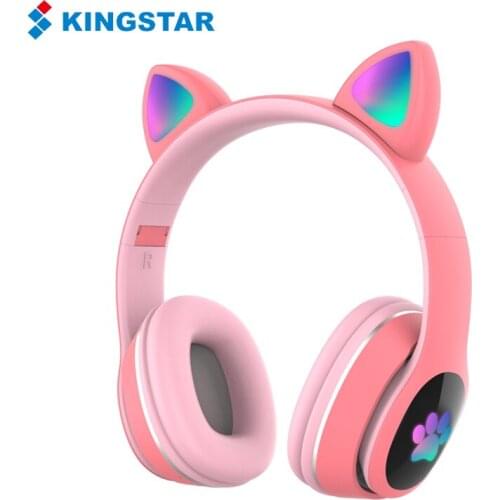 KINGSTAR Cat Ear Bluetooth Headphones Flash Light Cute Bluetooth Headsets Wireless Headphone With Mic Microphone For Girl Phone