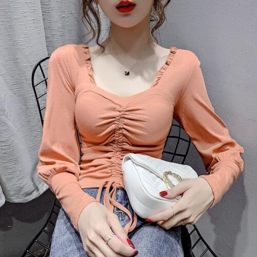 Blouse Women Drawstring Long Sleeve Shirts 2020 Fall Womens Clothing Slim Fit Top Blusas Ropa De Mujer
