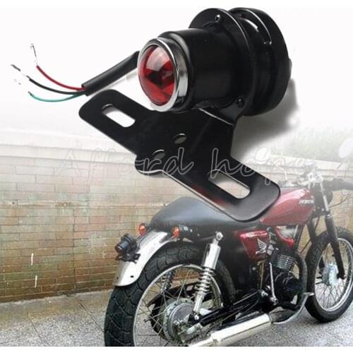 Black License Plate Mount + Round Auto Bullet Integrated High Power LED Tail Light Brake Light For Harley Bobber Suzuki Yamaha