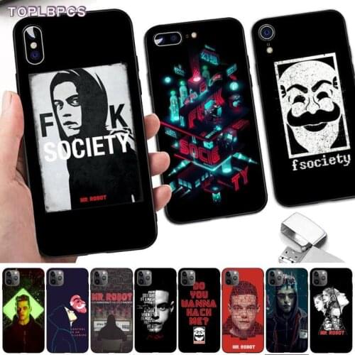 TOPLBPCS Mr Robot Black TPU Soft Phone Case for iPhone 8 7 6 6S Plus X 5S SE 2020 XR 11 12 pro XS MAX