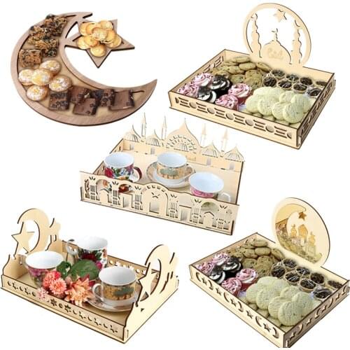 Wooden Ramadan Mubarak Decor Dessert Tray Eid Party Supplies Eid Mubarak Wooden Pendant Decor Ramadan And Eid Decor Eid AL Adha