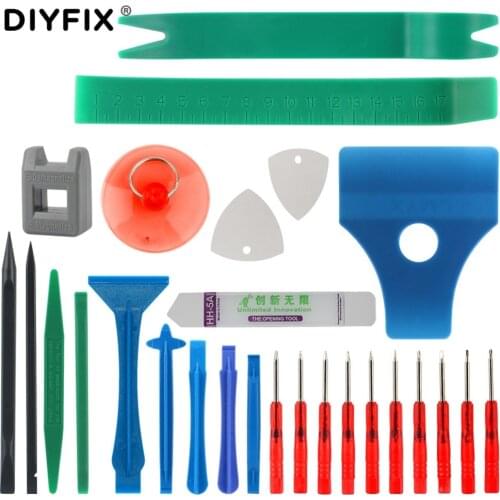 DIYFIX 27 in 1 Opening Tool Pry Bar Screwdriver Set Car Cellphone Disassemble Repair Tools Kit for iPhone Samsung Hand Tool Set