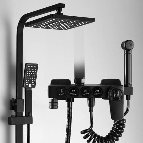Nodic Europe black full-BRASS European bath shower shower set with bidet faucet square shower head with shower rack HWY62