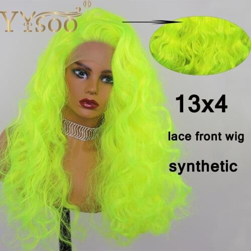 YYsoo Fluorescent Green Synthetic Lace Front Wigs for Women13X4 Glueless Kinky Curly Lace Wig Long Half Hand Tieds Curly Wigs
