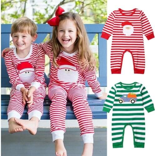 Focusnorm Fashion Newborn Baby Boy Girl Christmas Cotton Romper Long Sleeve Striped Jumpsuit Christmas Autumn Clothes Outfits