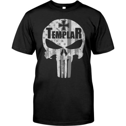 Knights Templar Cross American Flag Skull Graphic Printed T-Shirt. Summer Cotton O-Neck Short Sleeve Mens T Shirt New S-3XL