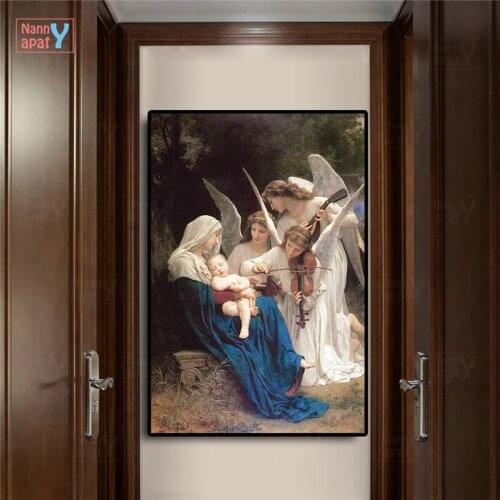 Famous Oil Painting On Canvas Song of The Angel William Adolphe Portrait Pop Art Posters and Prints Wall Picture for Living Room