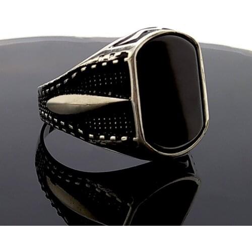 Onyx Ring 925 Sterling Silver Black Onyx Bohemian Authentic Style Special Gift for Men & Women Made In Turkey