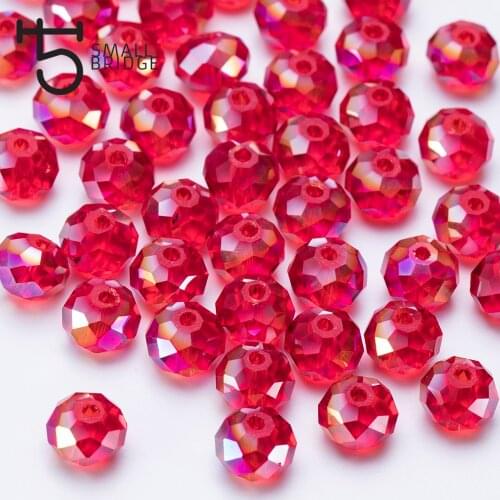 8mm Austria Red Spacer Rondelle Crystals Beads Women Diy Accessories for Needlework Round Faceted Glass Beads Wholesale Z147