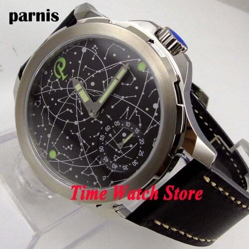 44mm Parnis sapphire glass black constellation luminous 17 jewels mechanical 6498 hand winding movement mens watch men 916