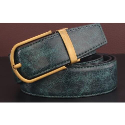 Men Belt high quality Personality pin buckle yellow Waist Strap genuine leather 3.3cm wide Waist Strap fancy vintage jeans