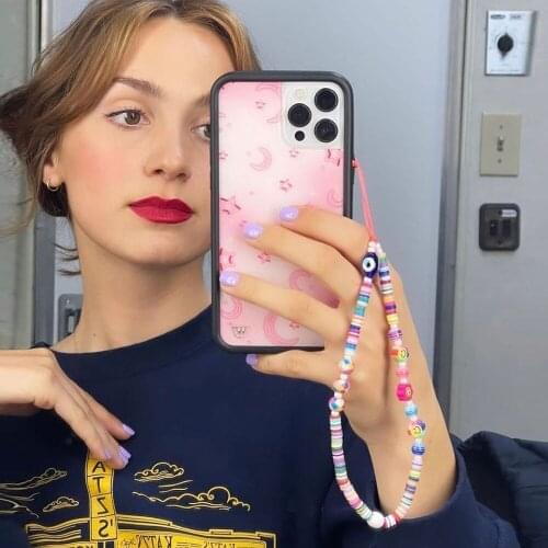 2021 Newest Colorful Acrylic Bead Smile Mobile Phone Chain CellPhone Strap Anti-Lost Lanyard For Women Summer Chain Jewelry