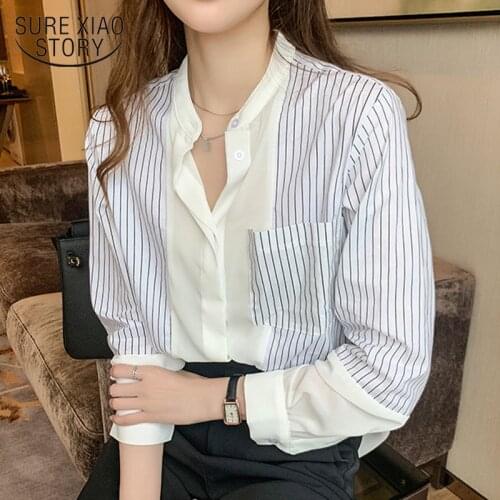 2020 Autumn New Loose Chiffon Striped Shirts Women Casual Plus Size Long Sleeve Women Blouse Button Cardigan Ladies Tops 10682