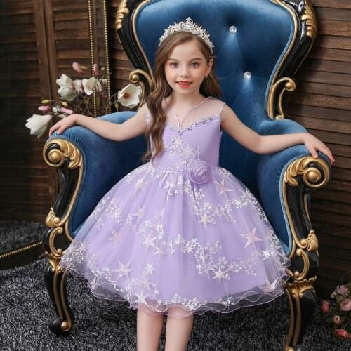 New Girls Princess Dress Children Host Catwalk Dress Flower Girl Wedding Dress Printing Birthday Party Dress Kids Dresses