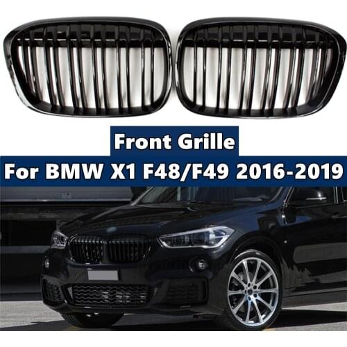 A Pair Car Front Bumper Kidney Grill Racing Grille Dual Slat Matte/Glossy Black For BMW X1 F48 F49 2016-2019