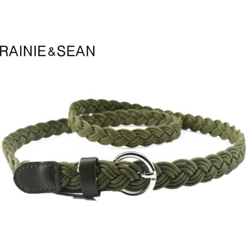 RAINIE SEAN Braided Belt For Women Army Green Waist Belt Circle Casual Thin Strap Fashion Casual Ladies Belt For Jeans Trousers